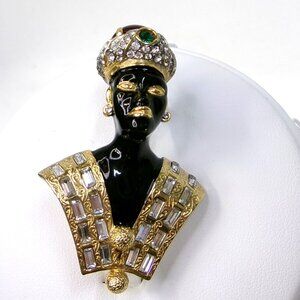 Vintage Blackamoor King Jeweled Enameled Brooch